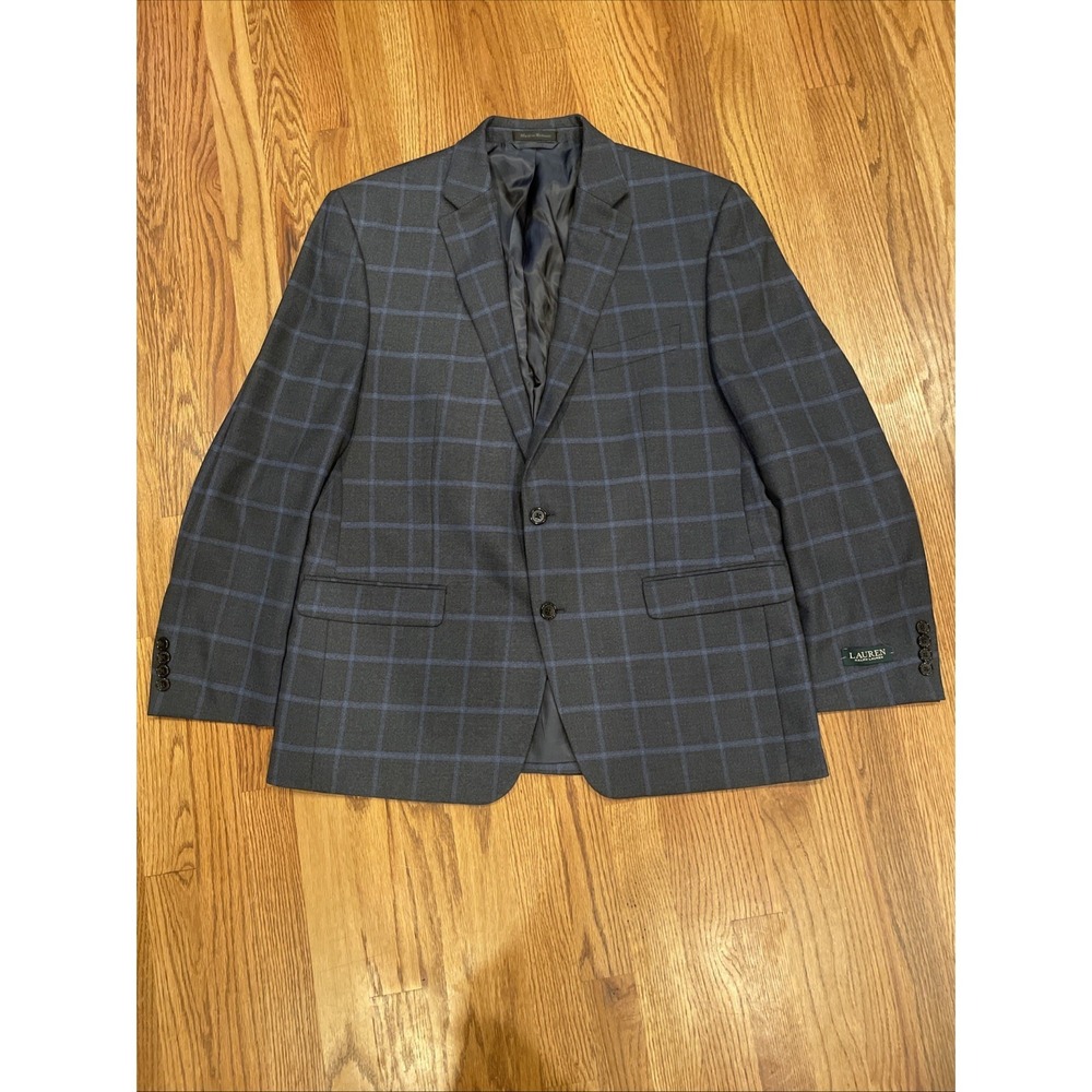 NWOT Lauren Ralph‎ Lauren Men's Blazer Polyester Blend Navy Blue Plaid Size 44R